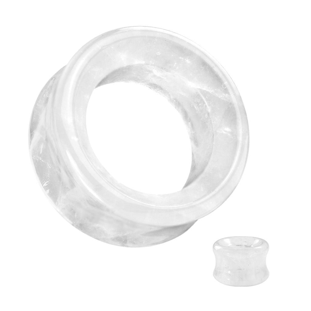 Cloudy Quartz Stone Double Flared Tunnels - Pair