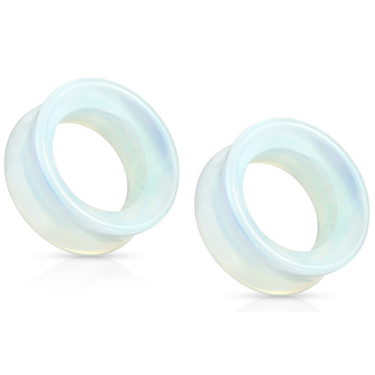 Opalite Stone Double Flared Saddle Tunnels - Pair