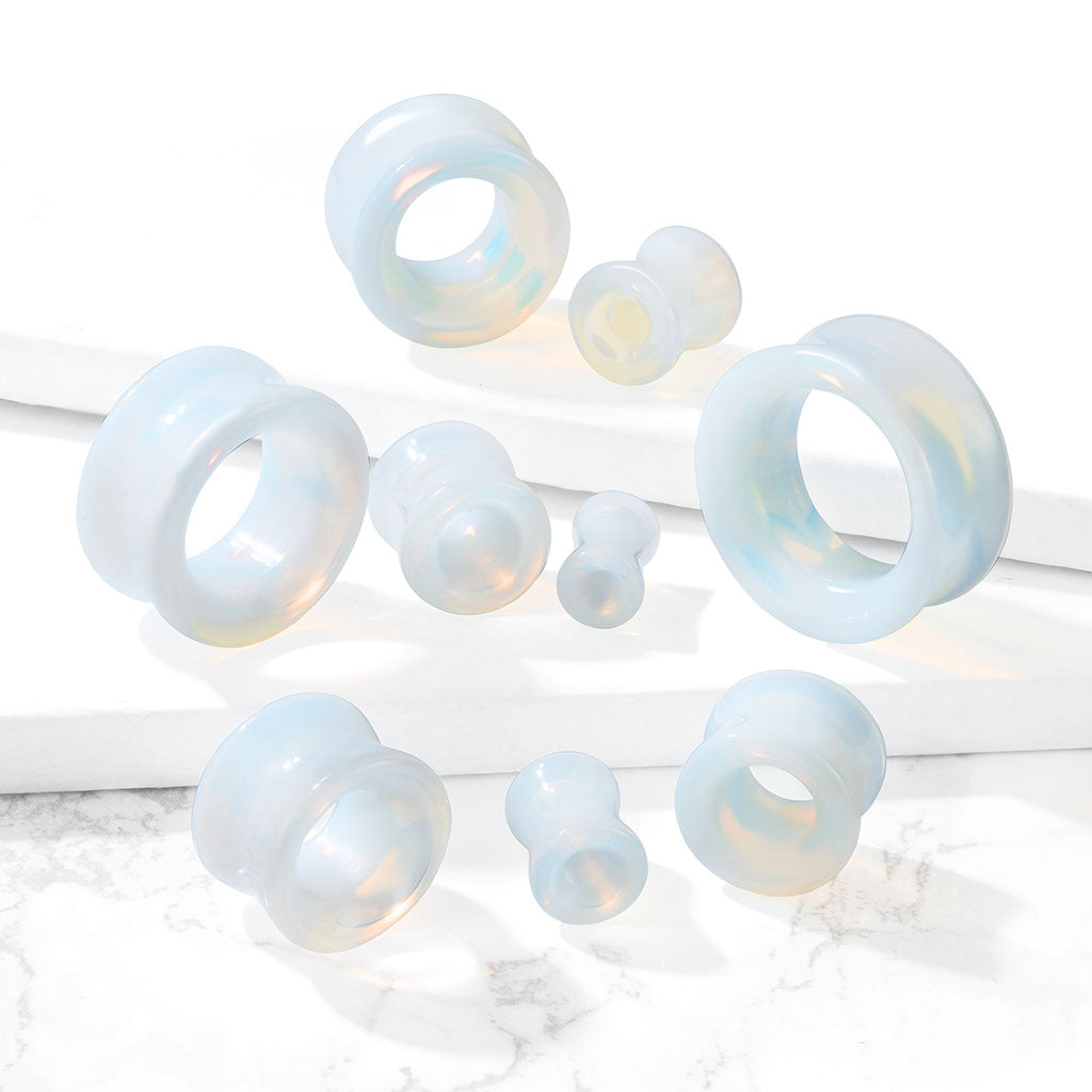 Opalite Stone Double Flared Saddle Tunnels - Pair