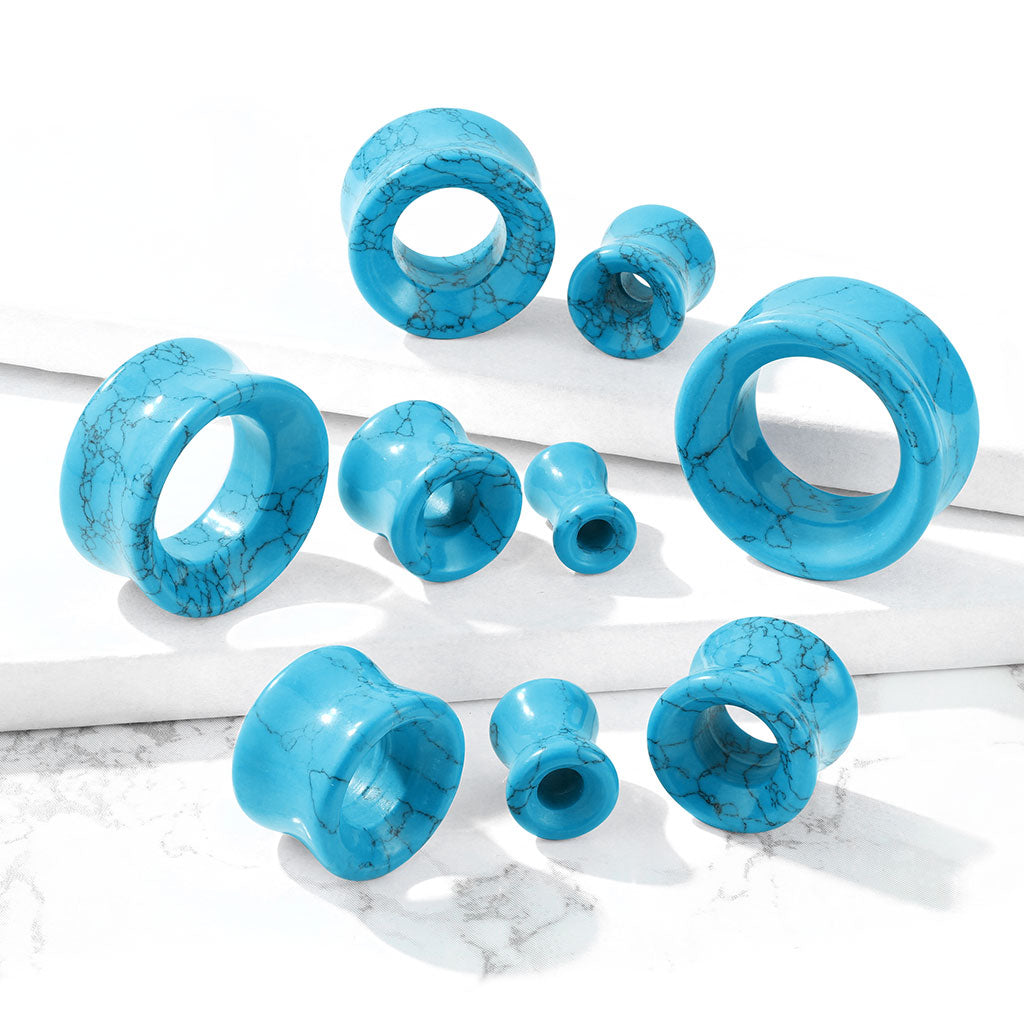Turquoise Stone Double Flared Saddle Tunnels - Pair