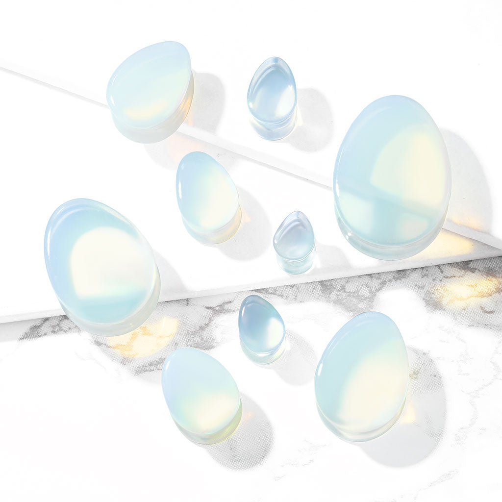 Opalite Double Flared Tear Drop Plugs - Pair