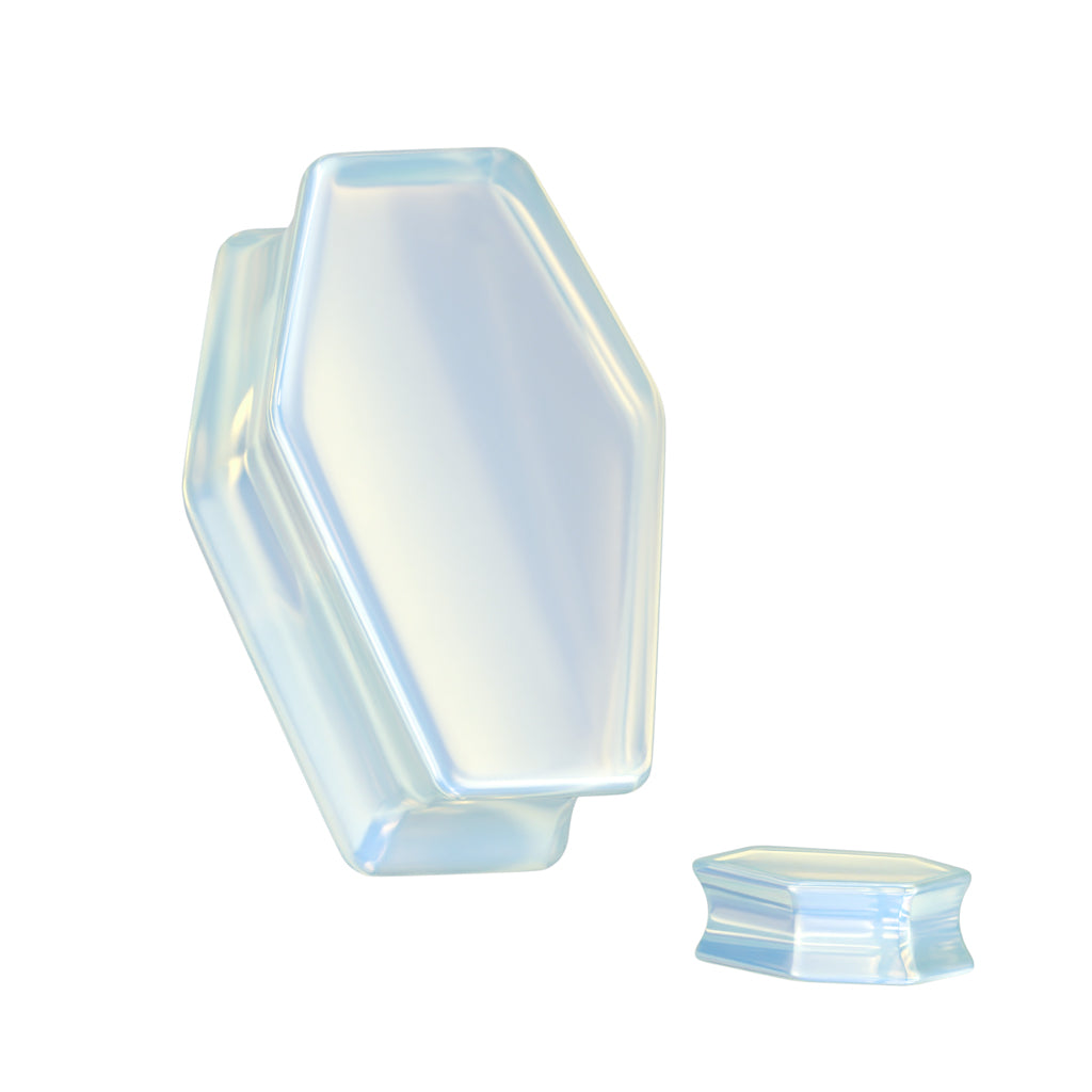Opalite Stone Coffin Shaped Double Flared Plug Gauges - Pair