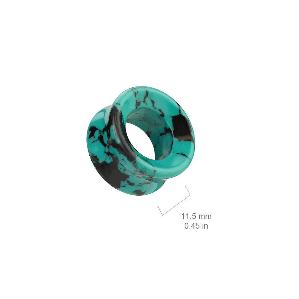 Teal and Black Turquoise Synthetic Stone Double Flared Tunnels - Pair