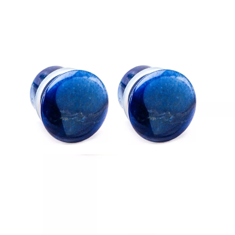 Blue Aventurine Natural Stone Single Flared Plugs with Clear Silicone O-Ring