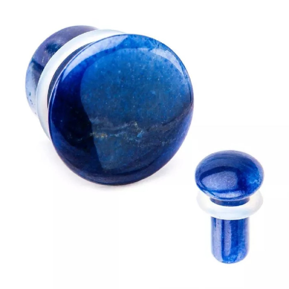 Blue Aventurine Natural Stone Single Flared Plugs with Clear Silicone O-Ring