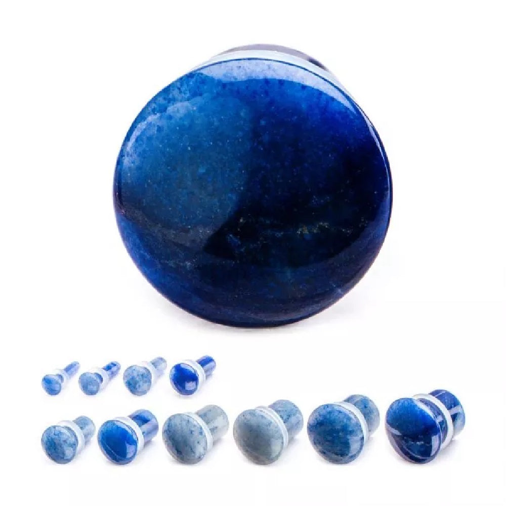 Blue Aventurine Natural Stone Single Flared Plugs with Clear Silicone O-Ring