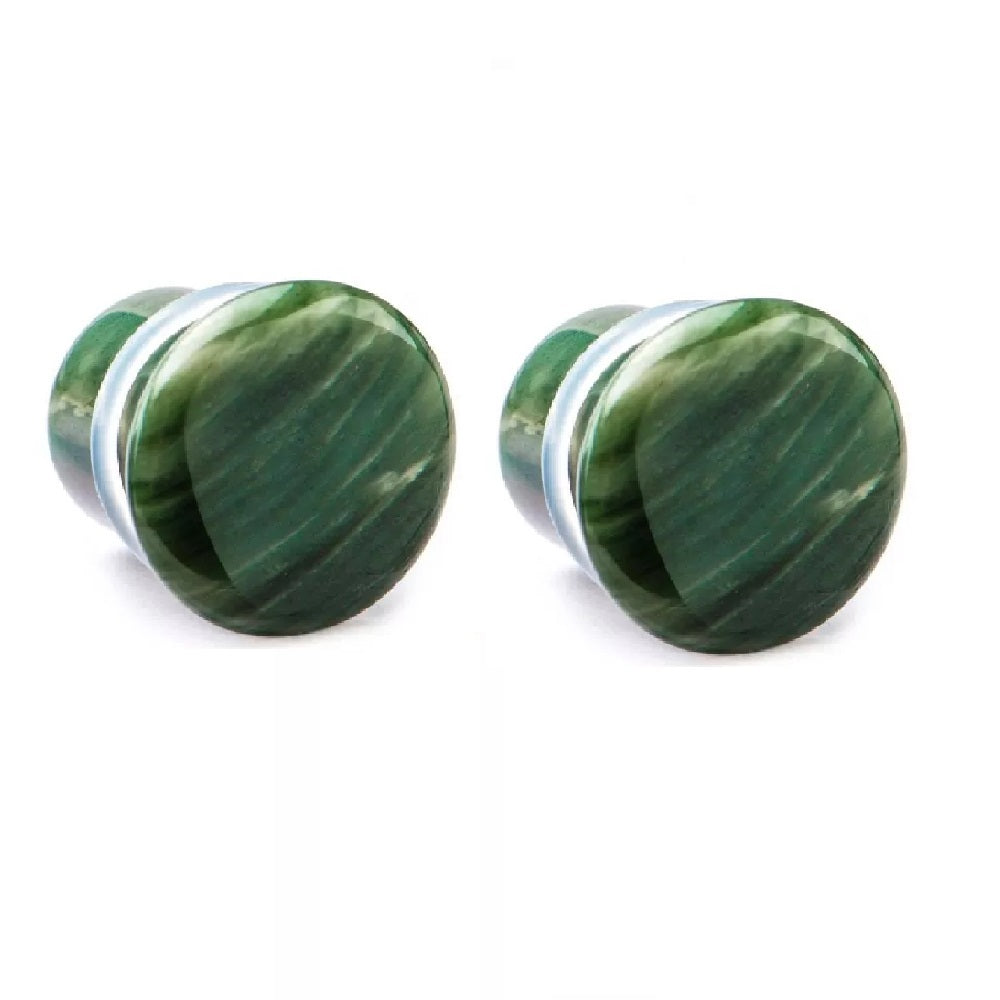 Green Lined Jasper Natural Stone Single Flared with Clear Silicone O-Ring Plugs