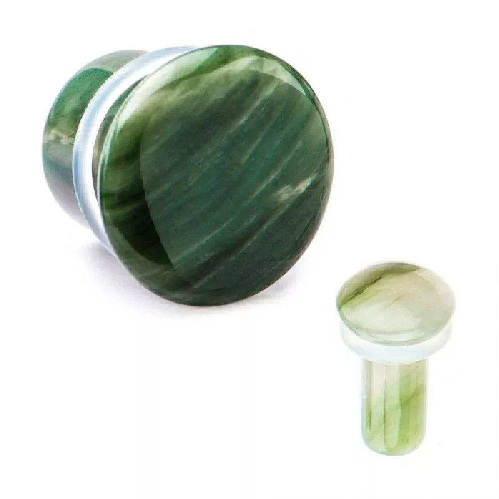 Green Lined Jasper Natural Stone Single Flared with Clear Silicone O-Ring Plugs