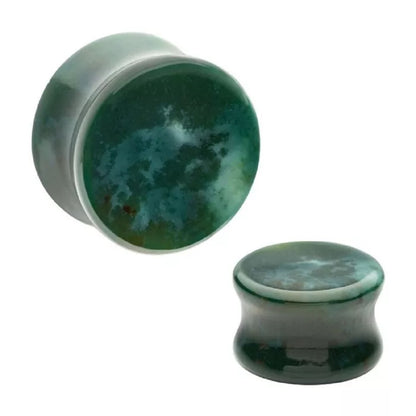 Green Indian Agate Stone Concave Double Flared Plug Gauges - Pair