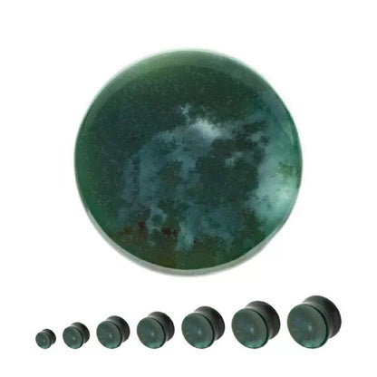 Green Indian Agate Stone Concave Double Flared Plug Gauges - Pair