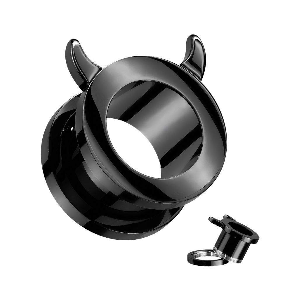 Black PVD Devil Horn Rim Screw Fit Tunnels - 316L Stainless Steel - Pair