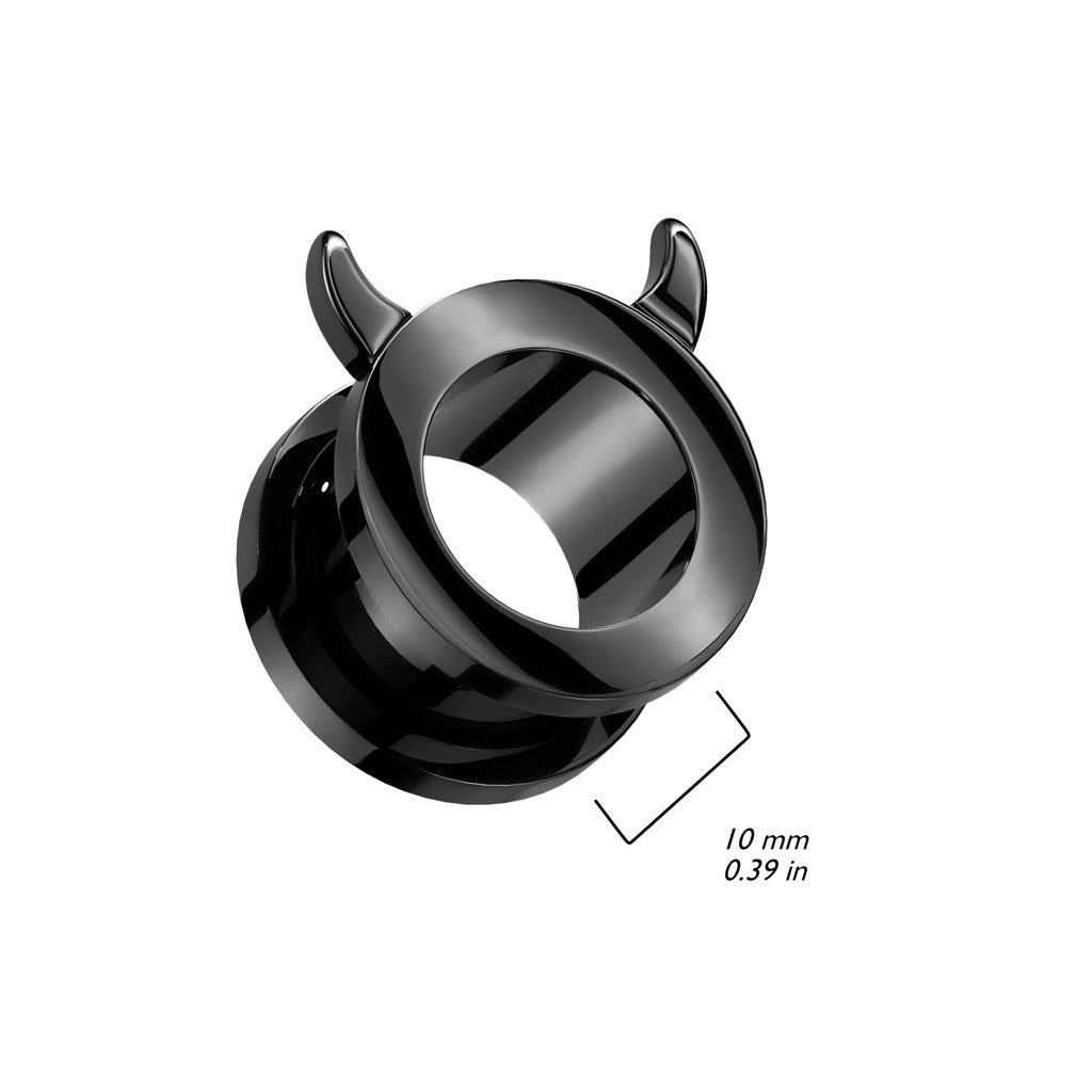 Black PVD Devil Horn Rim Screw Fit Tunnels - 316L Stainless Steel - Pair