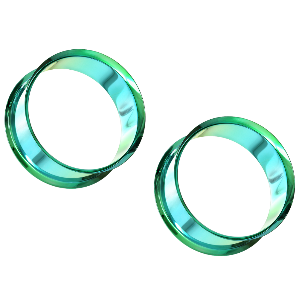 Green PVD Coated 316L Stainless Steel Double Flared Tunnels - Pair