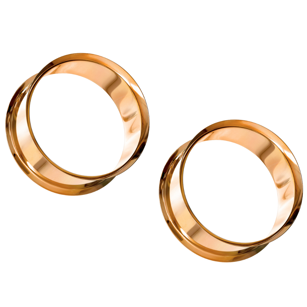 Rose Gold PVD Coated 316L Stainless Steel Double Flared Tunnels - Pair