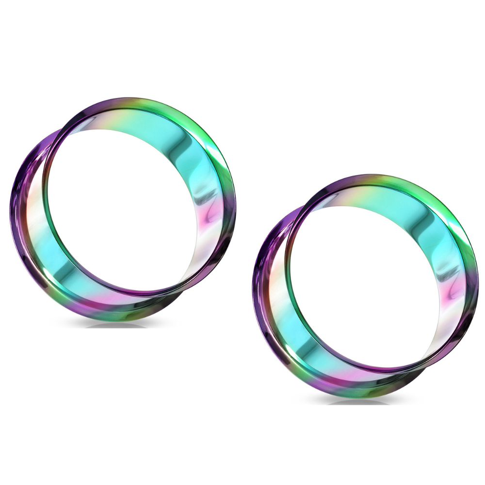 Rainbow PVD Coated 316L Stainless Steel Double Flared Tunnels - Pair