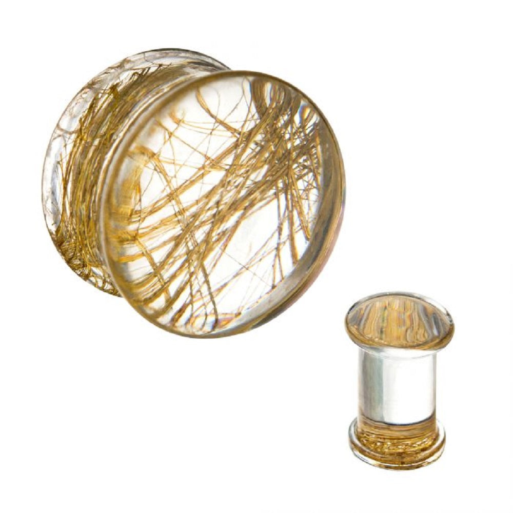 Clear Acrylic Double Flared Saddle Plugs with Golden Lines - Pair