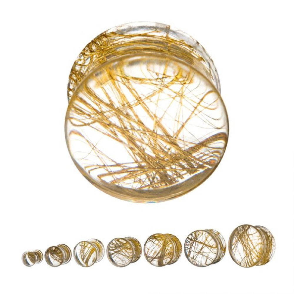 Clear Acrylic Double Flared Saddle Plugs with Golden Lines - Pair