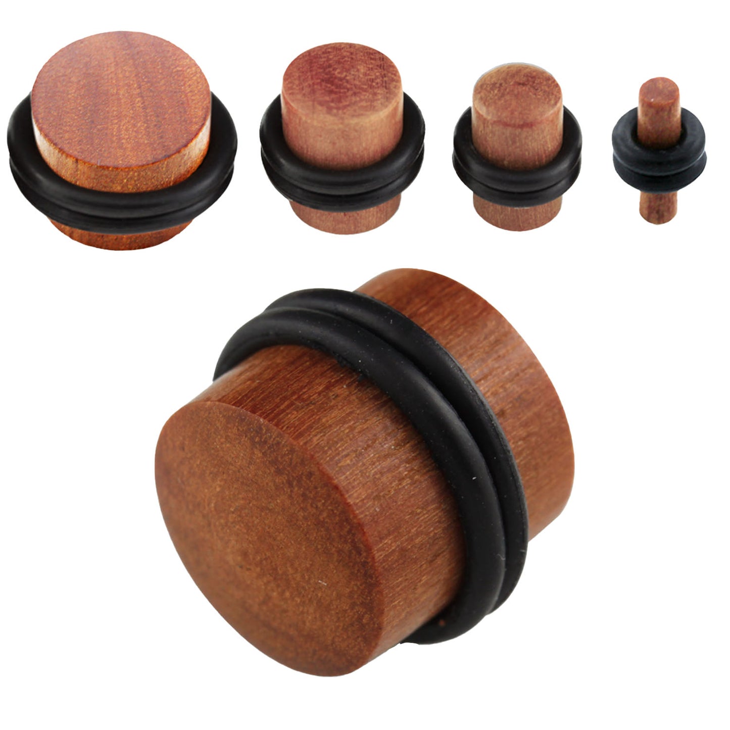 Teak Wood with O-Rings Solid Plugs - Pair
