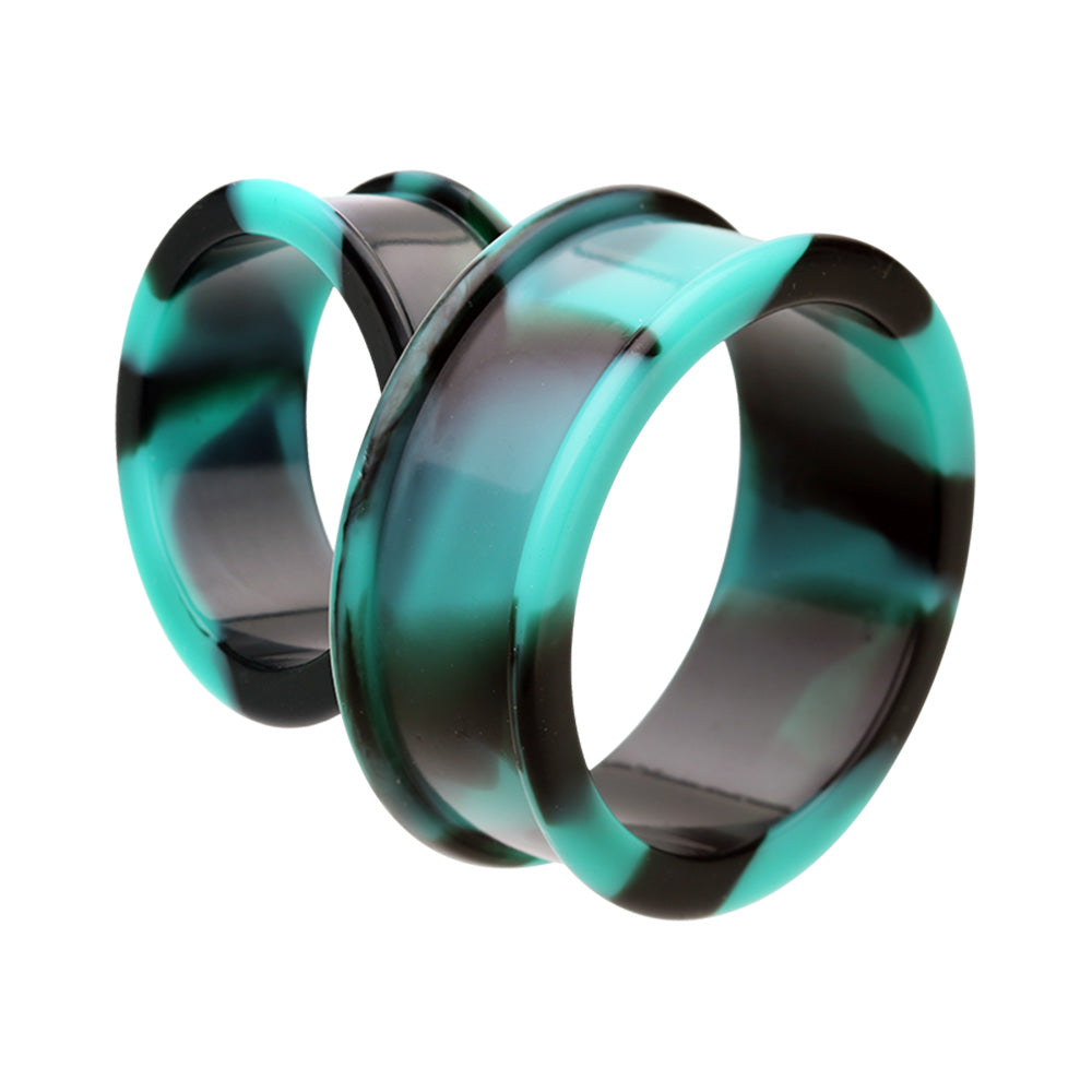 Black and Teal Print Large Gauge Flexible Silicone Double Flared Tunnels - Pair