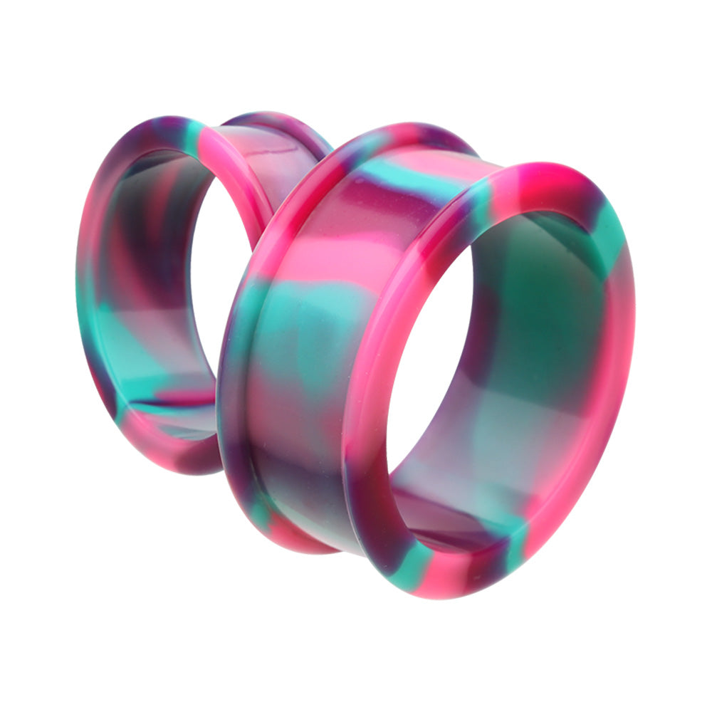 Pink and Teal Print Large Gauge Flexible Silicone Double Flared Tunnels - Pair