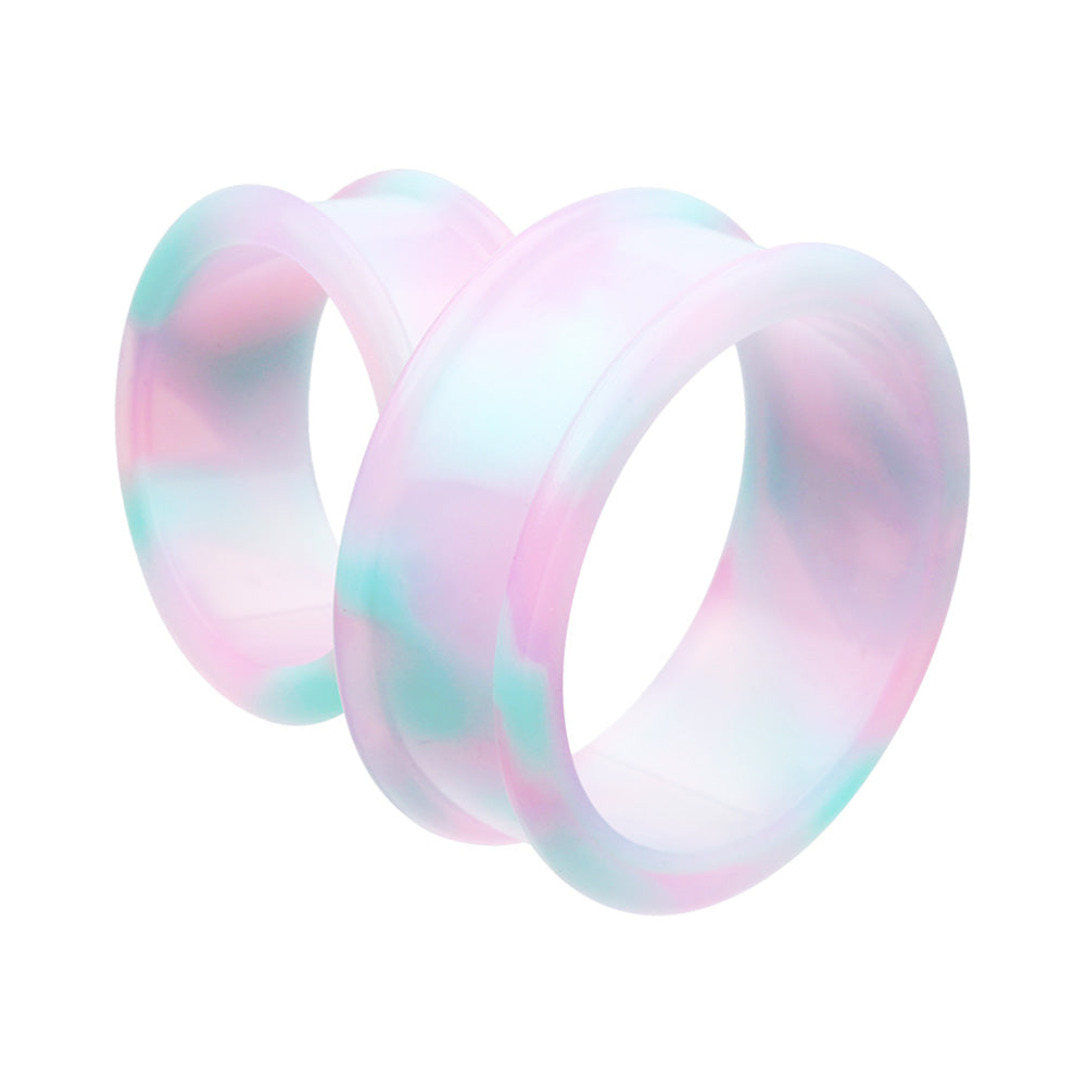 Pink and Aqua Print Large Gauge Flexible Silicone Double Flared Tunnels - Pair
