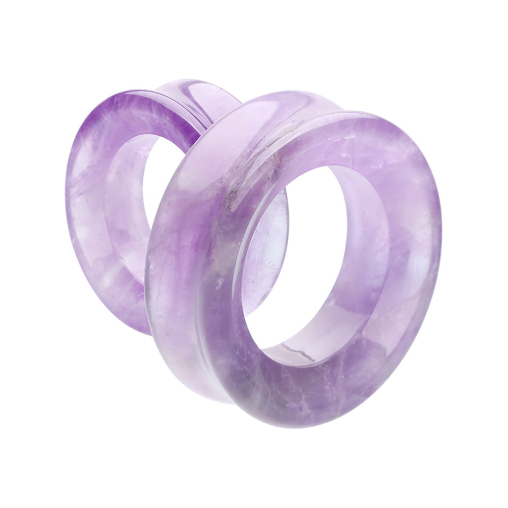 Large Gauge Ameythst Stone Double Flared Tunnels - Pair
