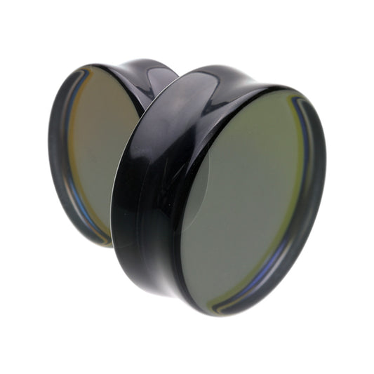 Large Gauge Glass Midnight Moonstone Iridescent Double Flared Plugs - Pair