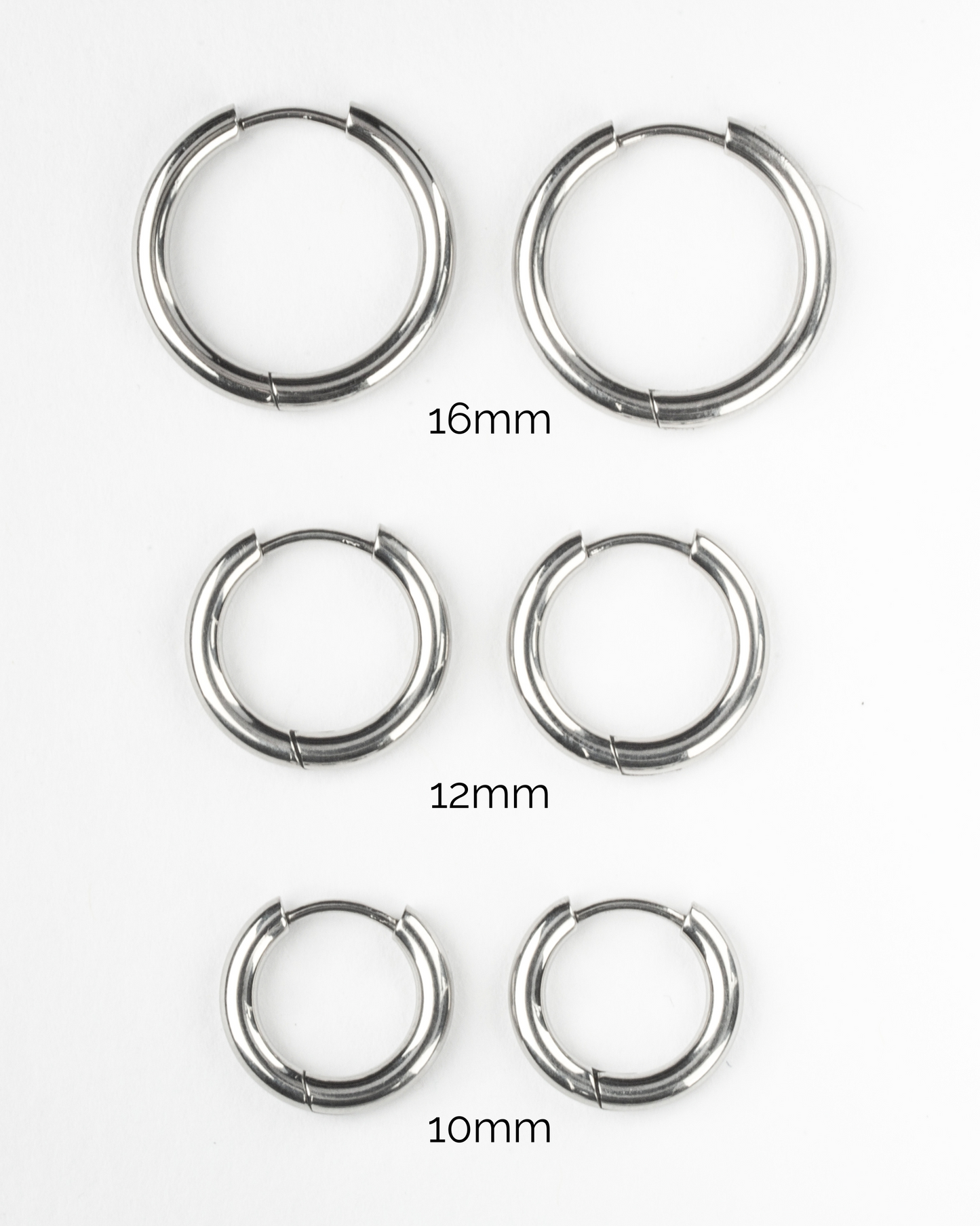 Set of 3 Pairs of 2.5mm Thick Round Hinged Hoop Earrings - 316L Stainless Steel