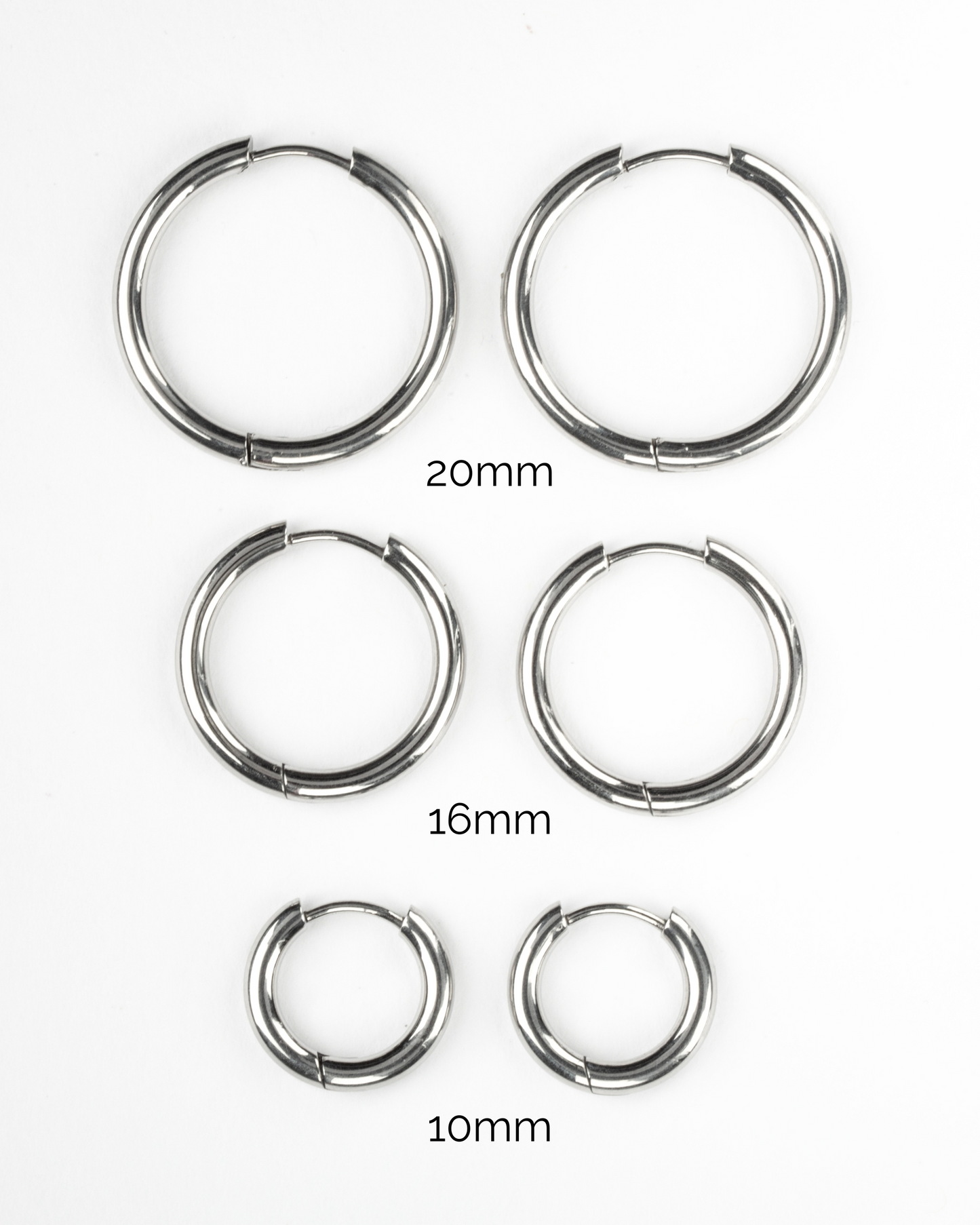 Set of 3 Pairs of 2.5mm Thick Round Hinged Hoop Earrings - 316L Stainless Steel