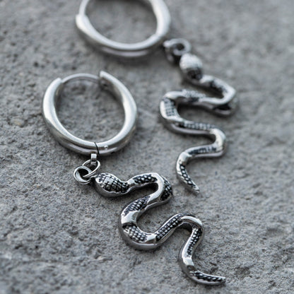 Snake Dangling Hoop Earrings - 316L Stainless Steel