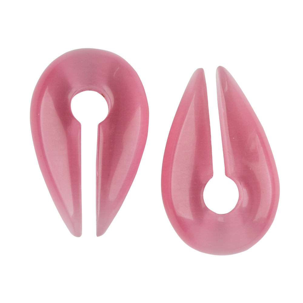 Pink Cat's Eye Stone Keyhole Hanging Ear Weights - Pair