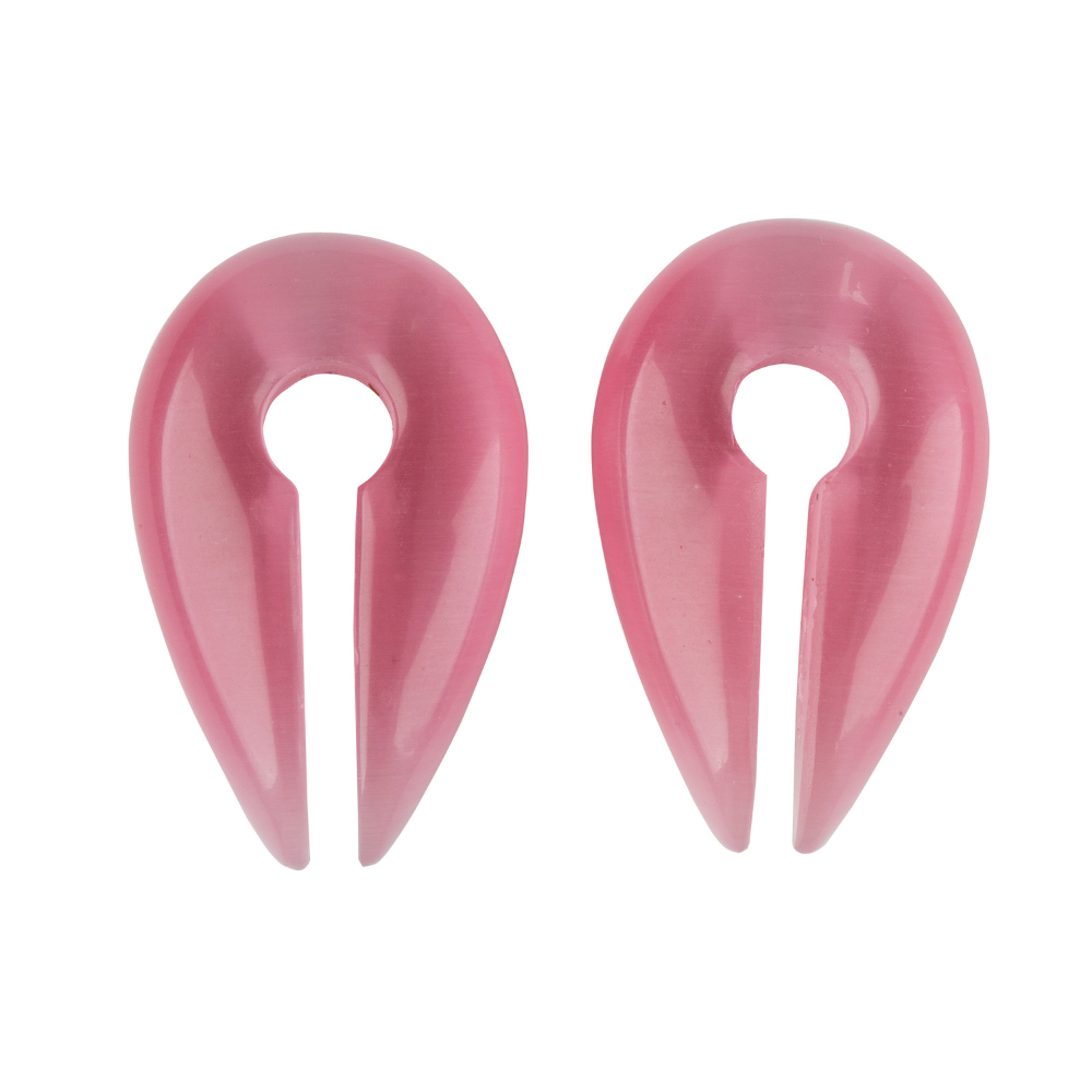 Pink Cat's Eye Stone Keyhole Hanging Ear Weights - Pair