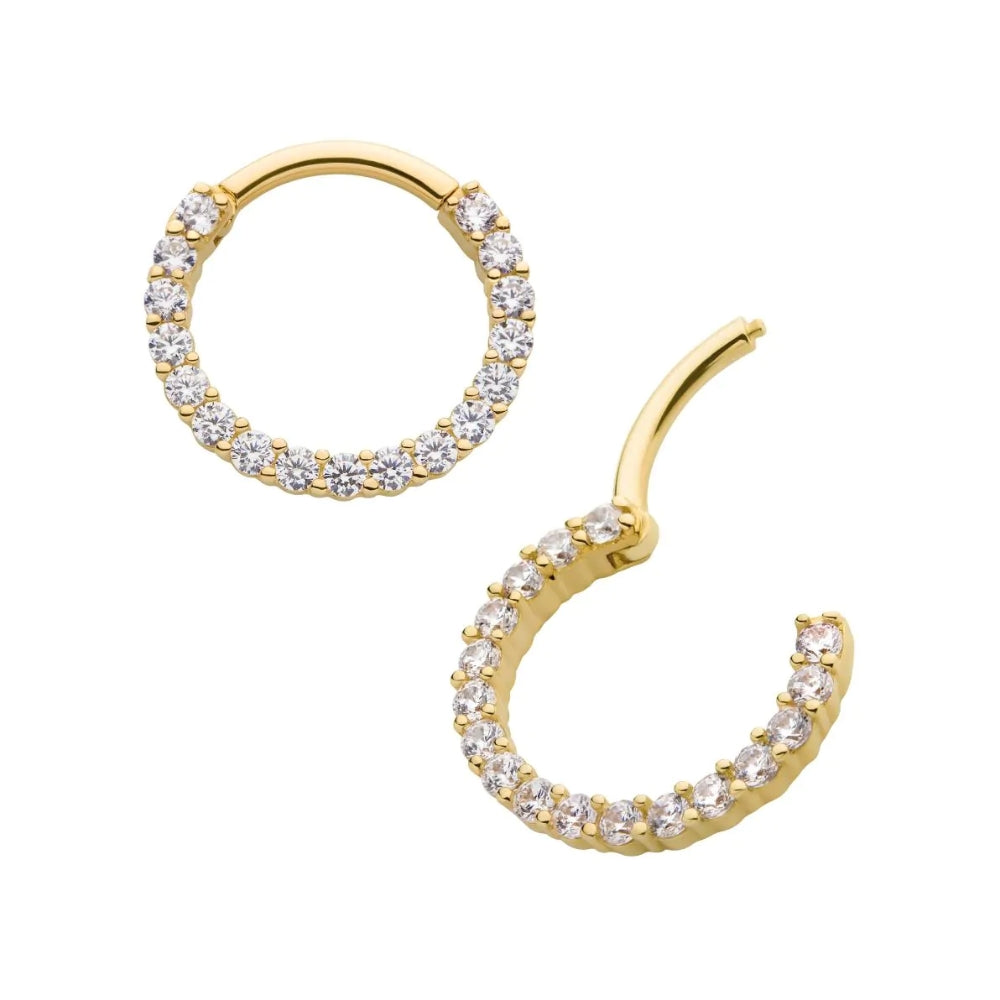 Prong Set Clear CZ Front Facing Hinged Segment Clicker - 14kt Gold