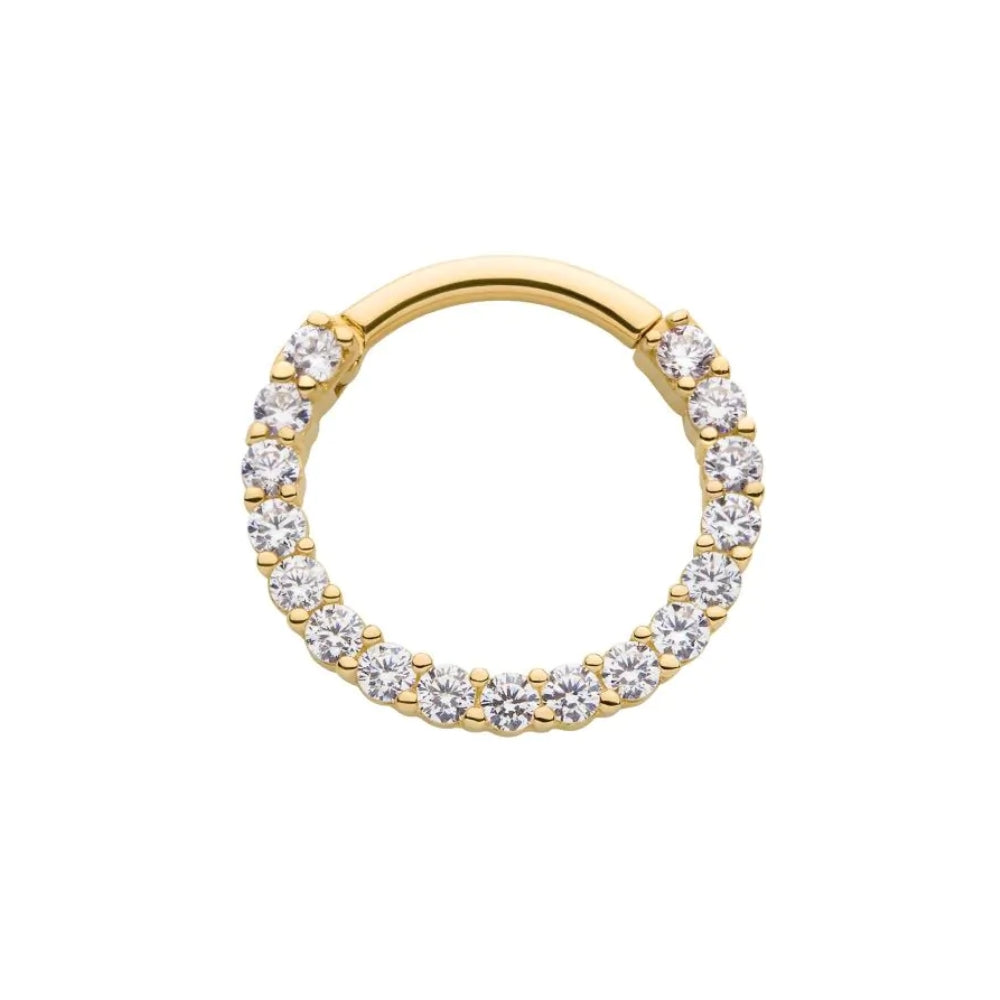 Prong Set Clear CZ Front Facing Hinged Segment Clicker - 14kt Gold