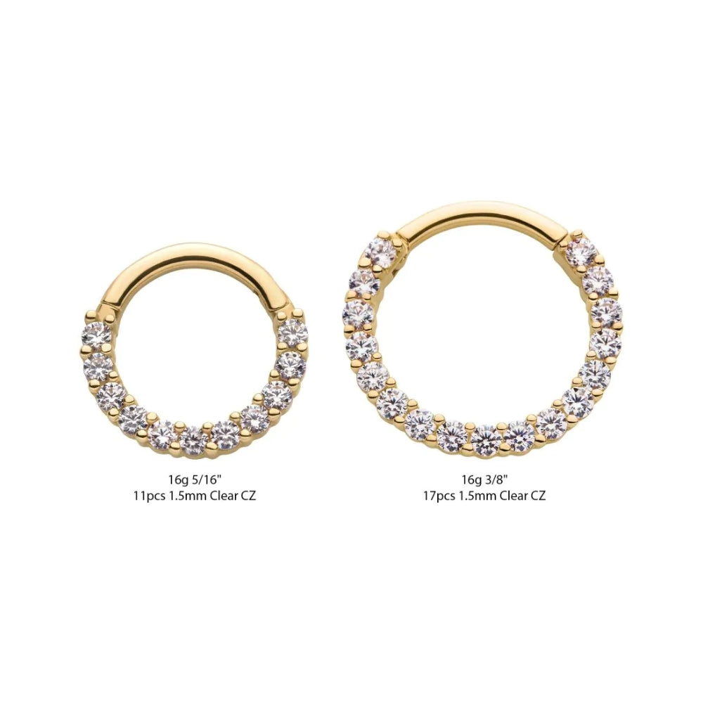 Prong Set Clear CZ Front Facing Hinged Segment Clicker - 14kt Gold