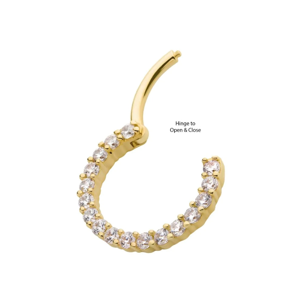 Prong Set Clear CZ Front Facing Hinged Segment Clicker - 14kt Gold