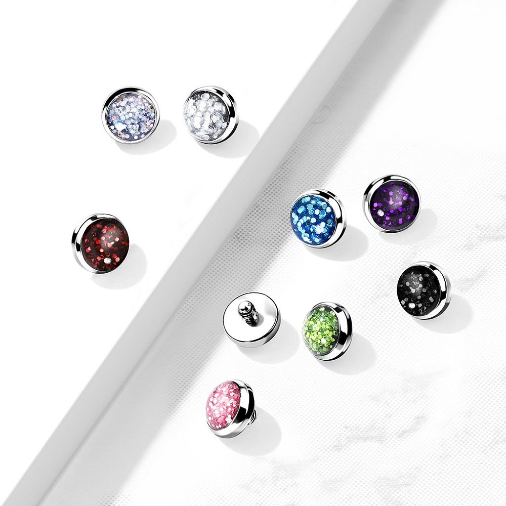 Epoxy Covered Glitter Internally Threaded Dermal Anchor Top
- Stainless Steel
