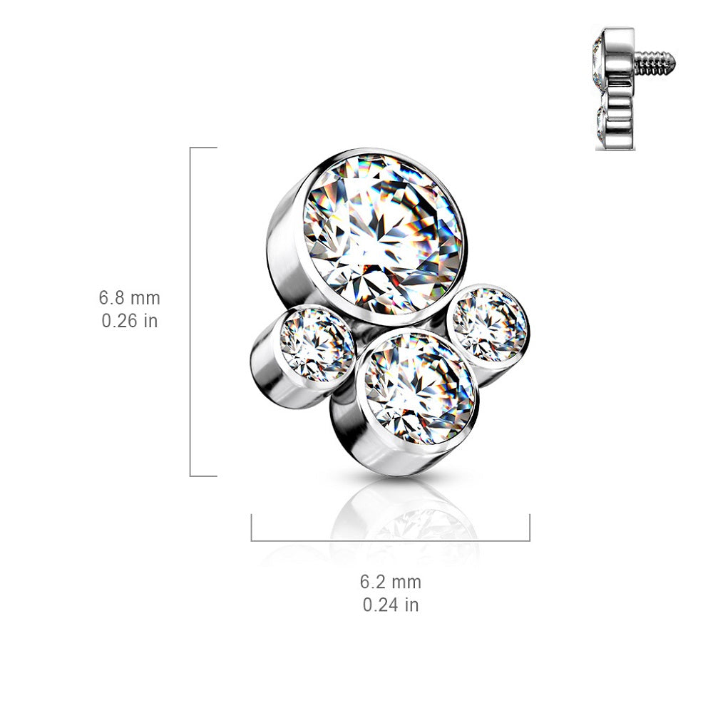 Internally Threaded CZ Crystal Paw Print Dermal Anchor Top - G23 Implant Grade Titanium