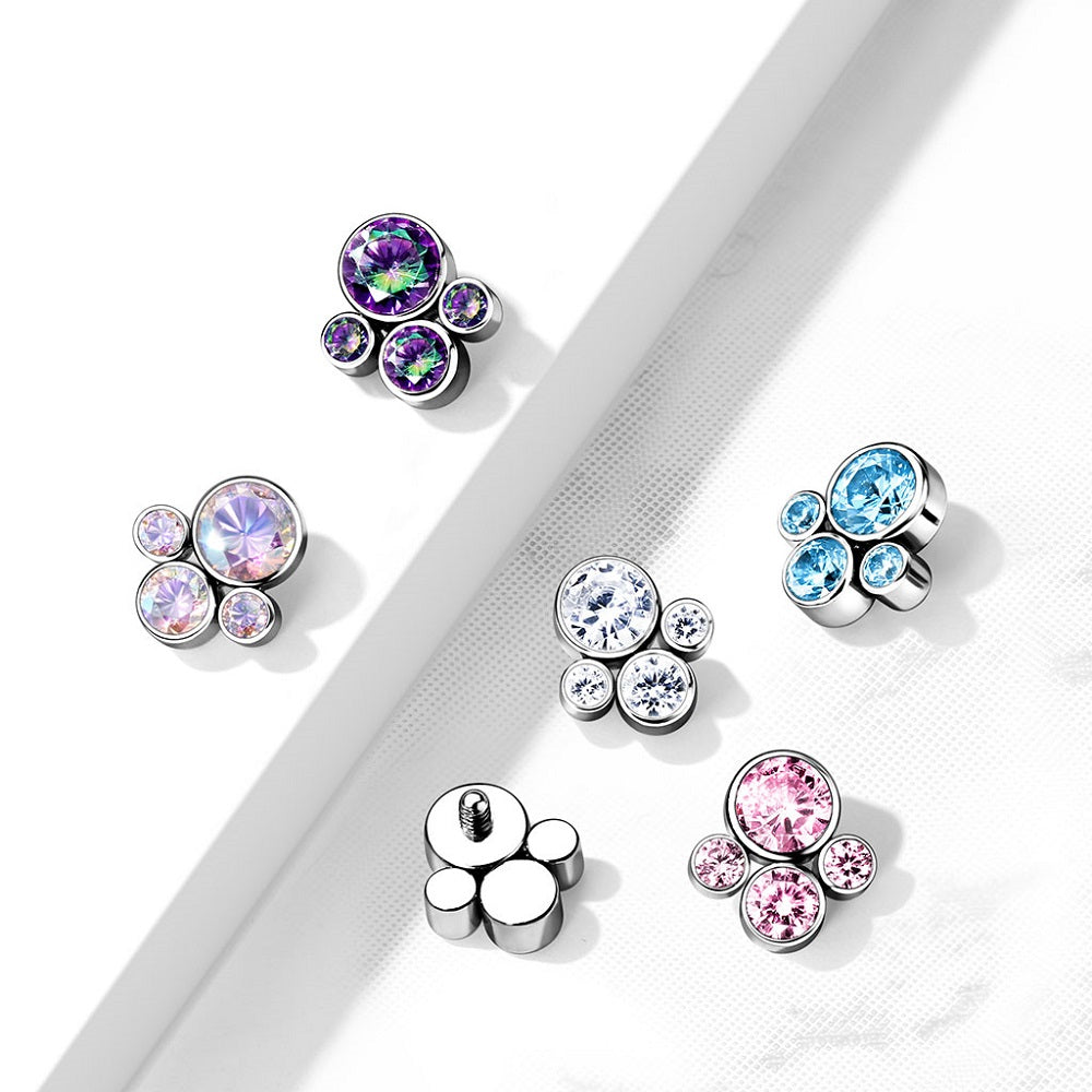 Internally Threaded CZ Crystal Paw Print Dermal Anchor Top - G23 Implant Grade Titanium