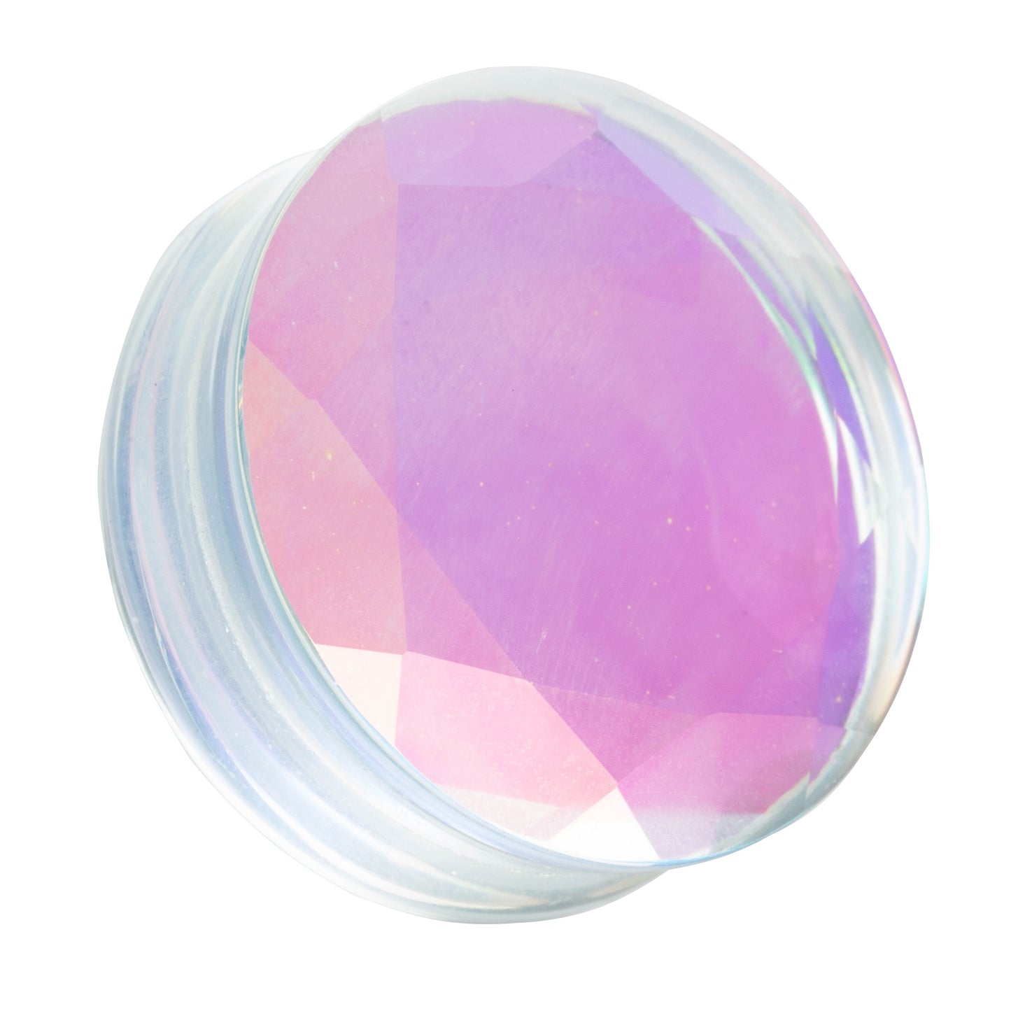 Iridescent Glass Faceted Convex Double Flared Plugs - Pair