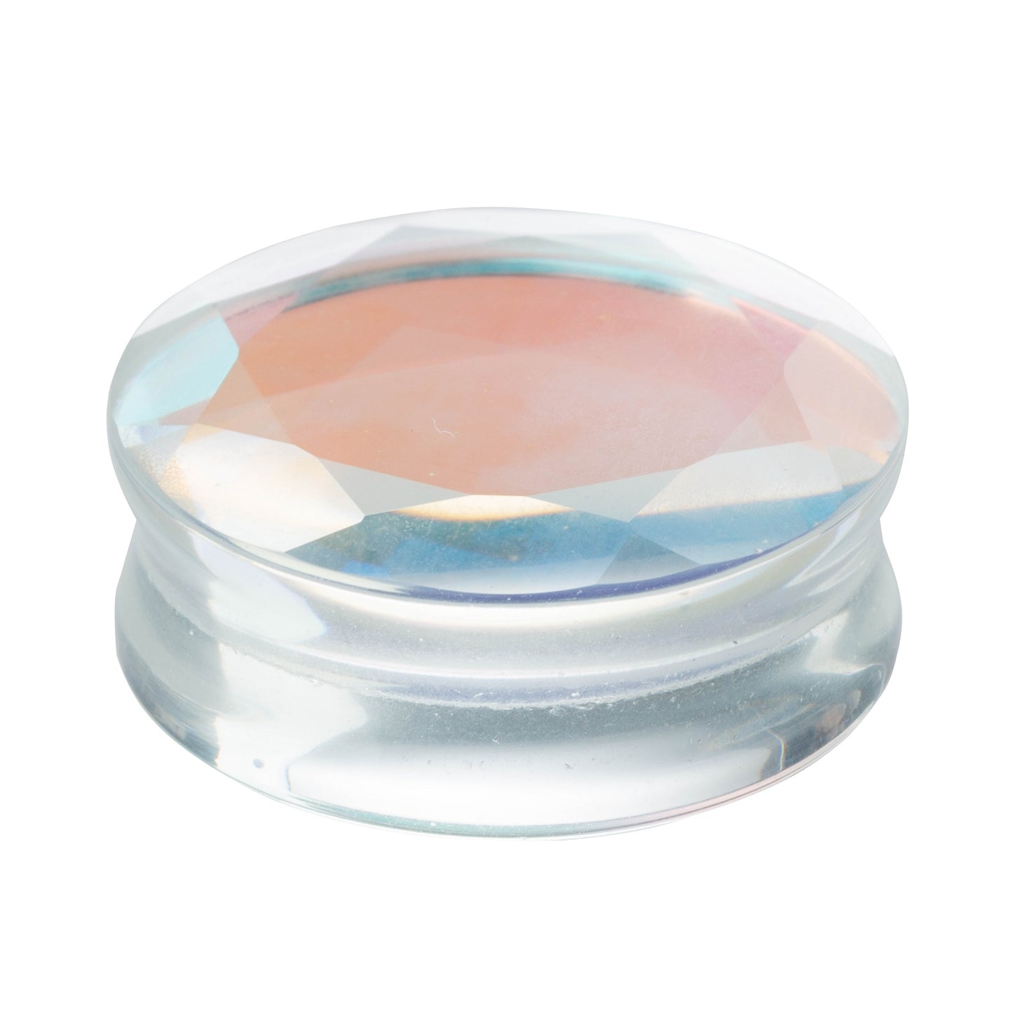 Iridescent Glass Faceted Convex Double Flared Plugs - Pair