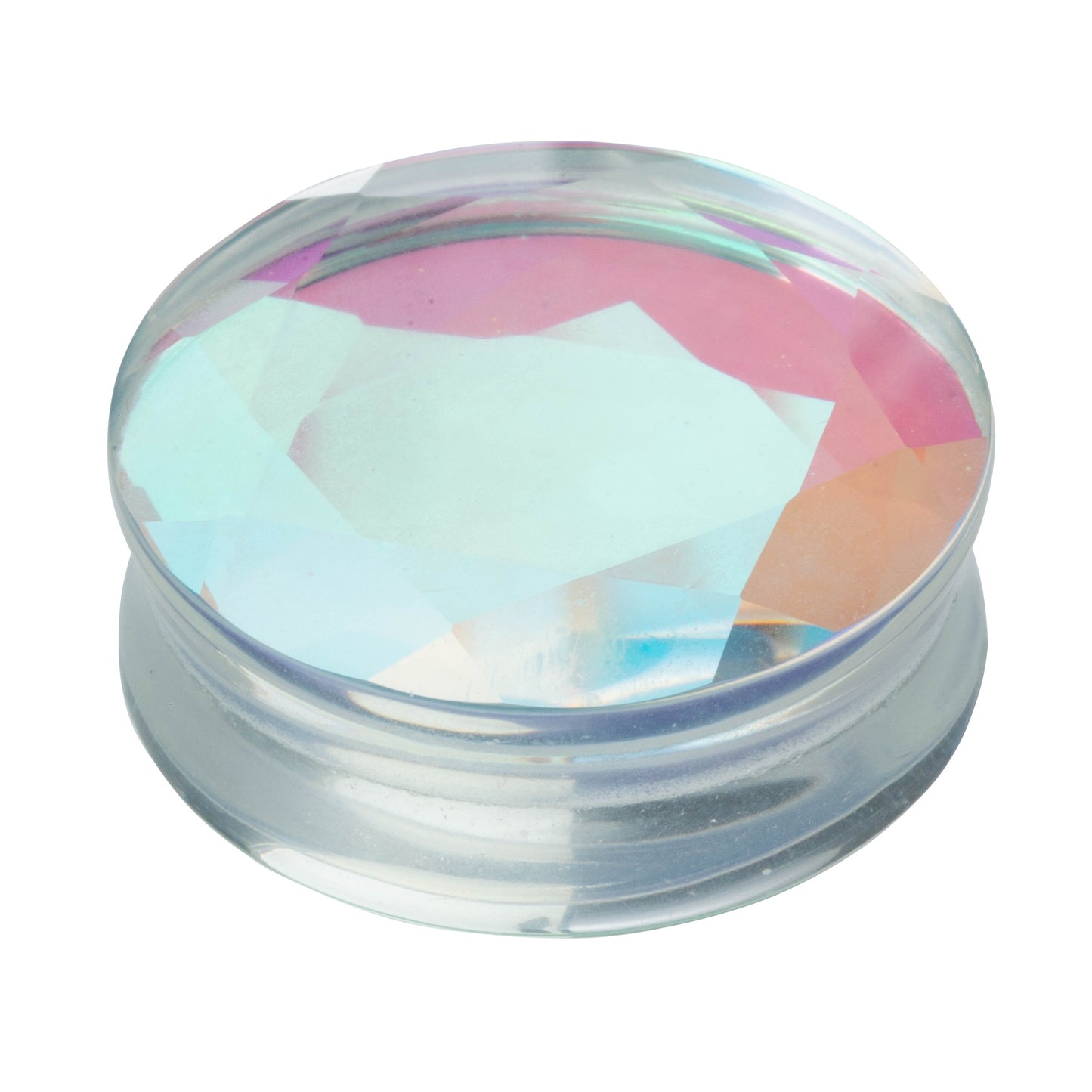 Iridescent Glass Faceted Convex Double Flared Plugs - Pair