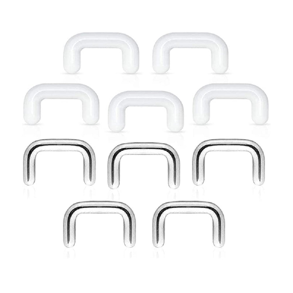 Set of 10 Septum Ring Retainers - 316L Stainless Steel and Clear Acrylic