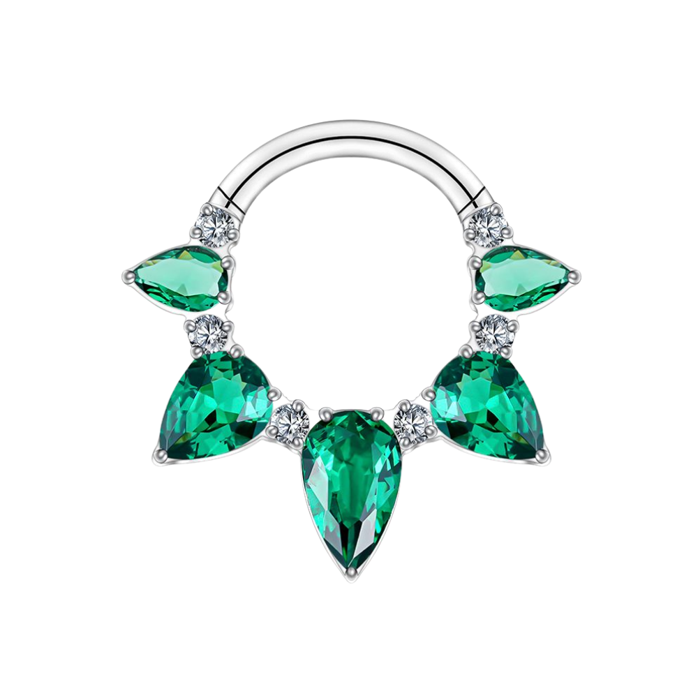 Green Pear Shaped CZ Crystal Lined Hinged Segment Clicker Ring - ASTM F-136 Implant Grade Titanium
