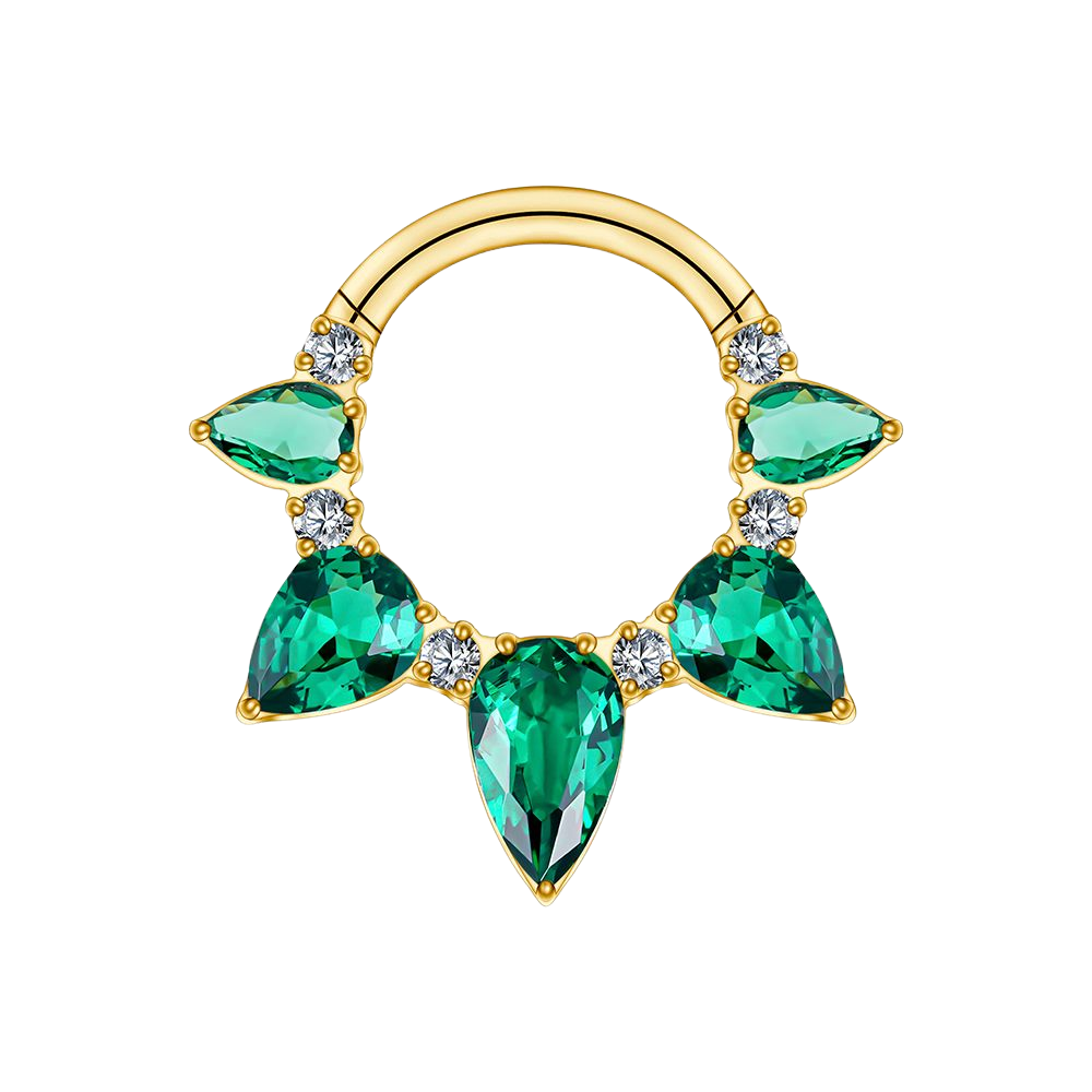 Green Pear Shaped CZ Crystal Lined Hinged Segment Clicker Ring - ASTM F-136 Implant Grade Titanium