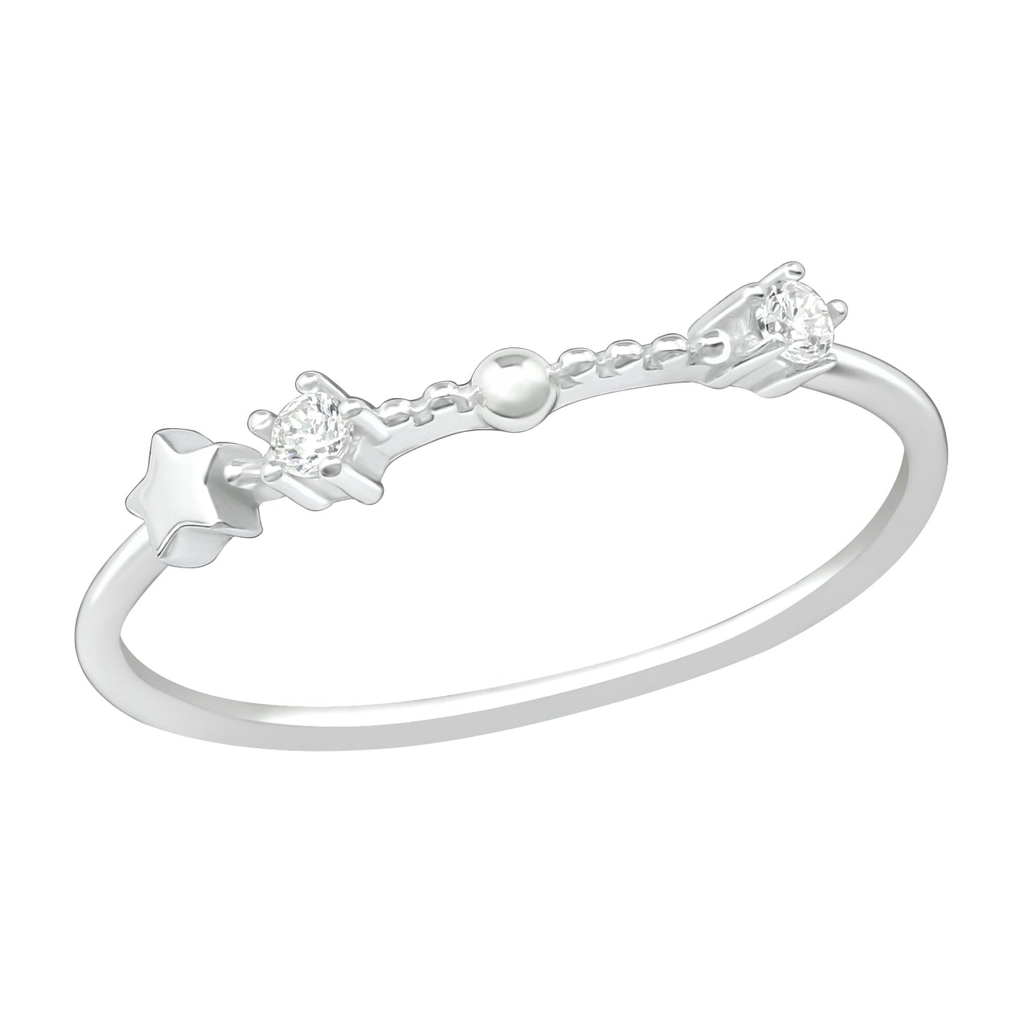 Aquarius CZ Crystal Zodiac Sign Constellation Ring - 925 Sterling Silver