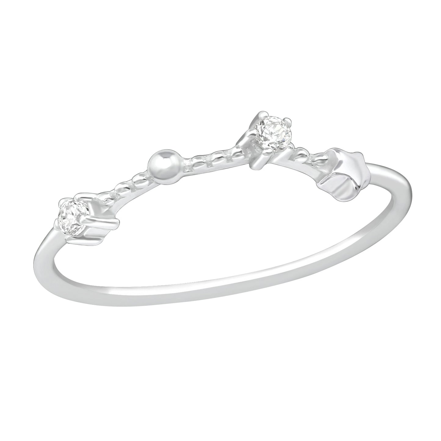 Aries CZ Crystal Zodiac Sign Constellation Ring - 925 Sterling Silver
