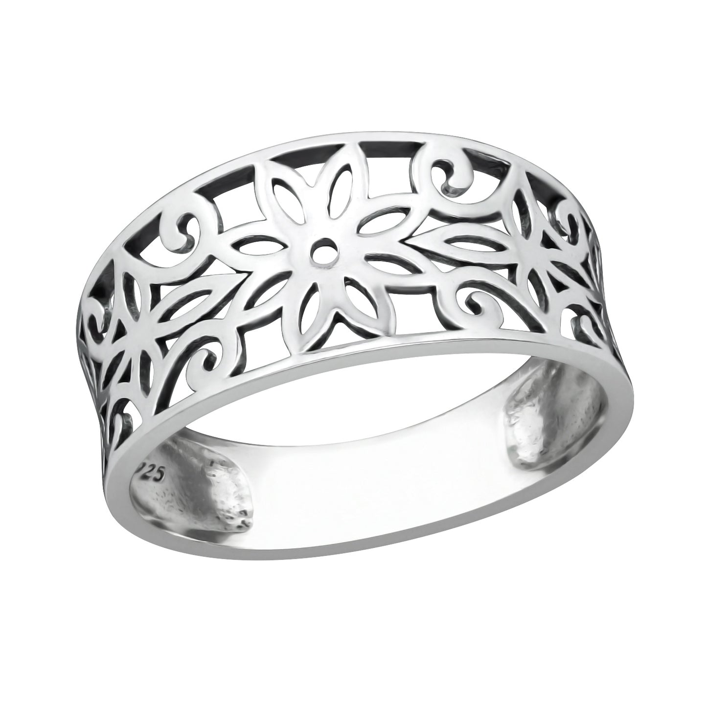 Flower Cutout Ring - Oxidized 925 Sterling Silver