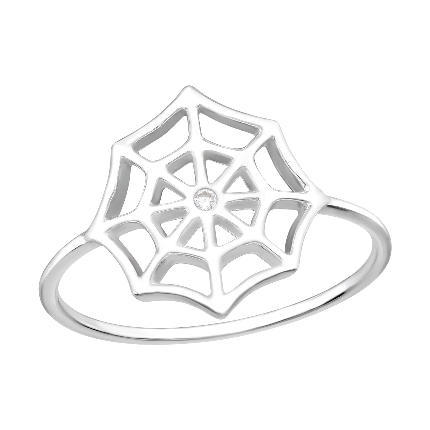CZ Crystal Center Spiderweb Ring - 925 Sterling Silver