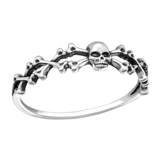Skull and Crossbones Ring - Oxidized 925 Sterling Silver